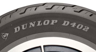 D402 Harley-Davidson Touring Tire, side view showing Dunlop D402 branding