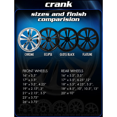 Crank Forged wheel sizes and finish(Chrome, Eclipse, Gloss Black and Flatline)