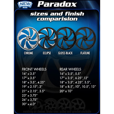 Paradox wheel sizes and color finish comparision(Chrome, Eclipse, Gloss Black & Flatline)