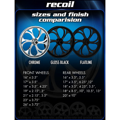 Recoil wheel sizes and color finish comparision