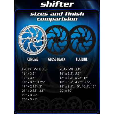 Shifter Forged wheel sizes and color finish comparision(Chrome, Gloss Black & Flatline)